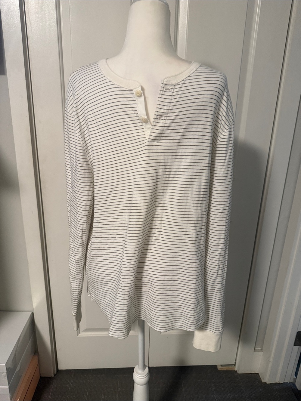 Madewell White and Gray Striped Long-Sleeve Henley